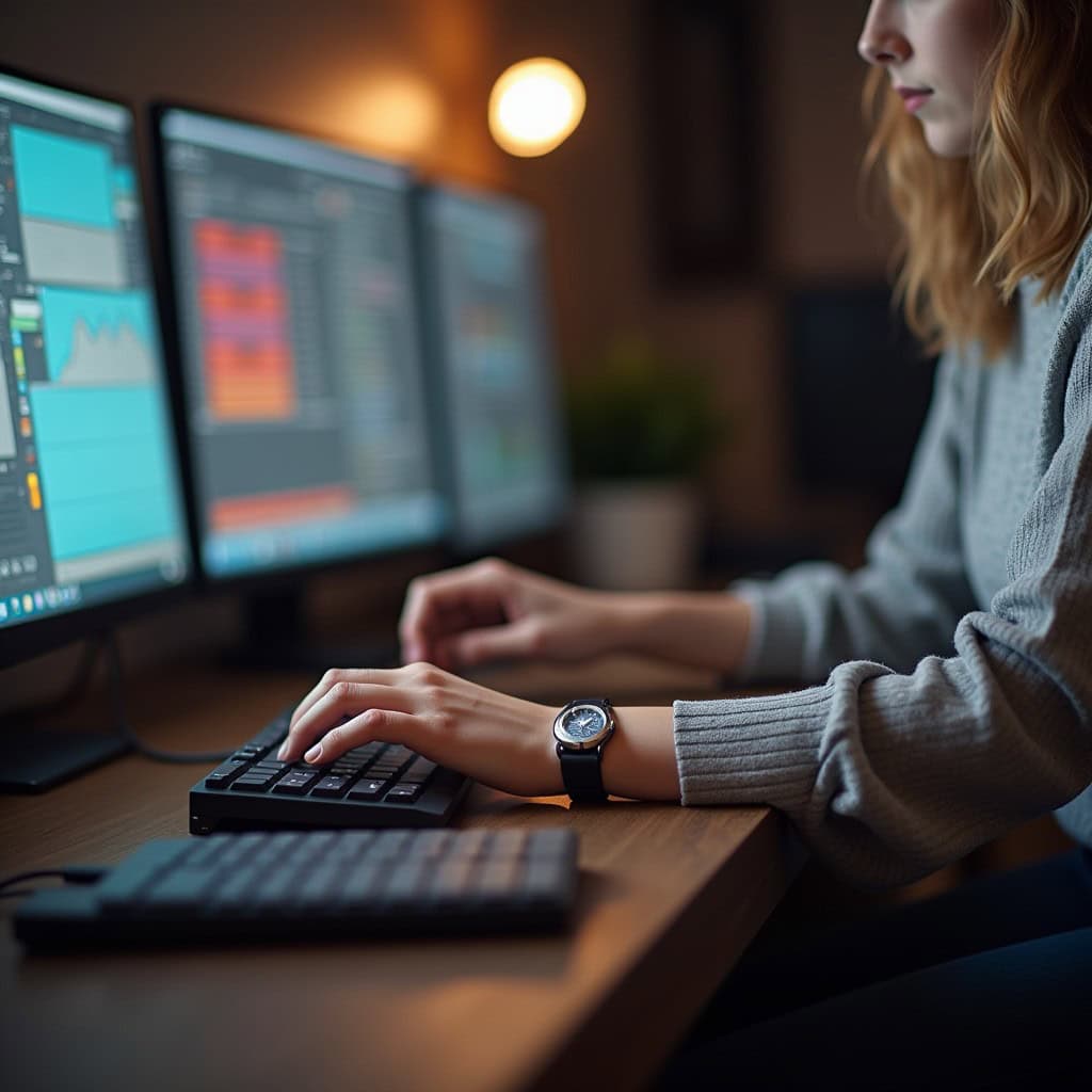 Hands typing on a keyboard, symbolizing the drafting of an employee termination letter in a professional office setting.