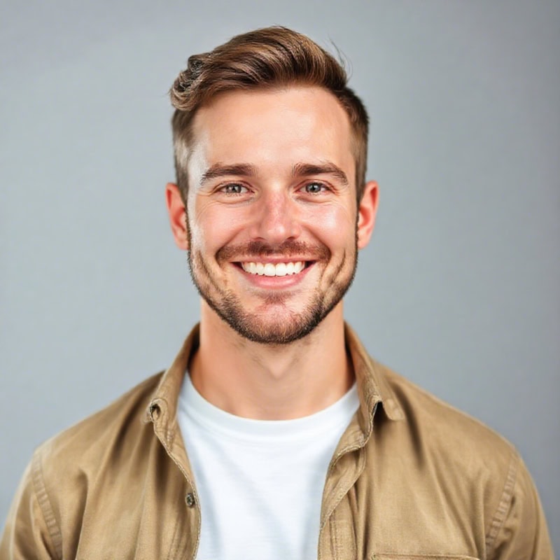 white guy with no facial hair in casual wear smiling for a professional headshot photo