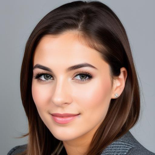 A professional AI-generated headshot of a businesswoman with a sleek background.