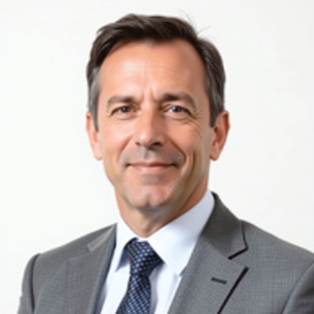 Close-up of a man in a gray suit with a contrasting white background for a professional headshot.